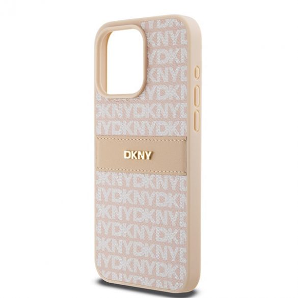 DKNY DKHCP15XPRTHSLP iPhone 15 Pro Max 6,7" husă rigidă rożowy/roz din piele cu dungi mono și logo metalic