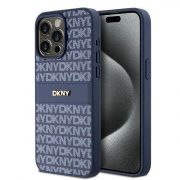   DKNY DKHCP15XPRTHSLB iPhone 15 Pro Max 6,7" niebieski/albastru husă rigidă din piele cu dungi mono și logo metalic