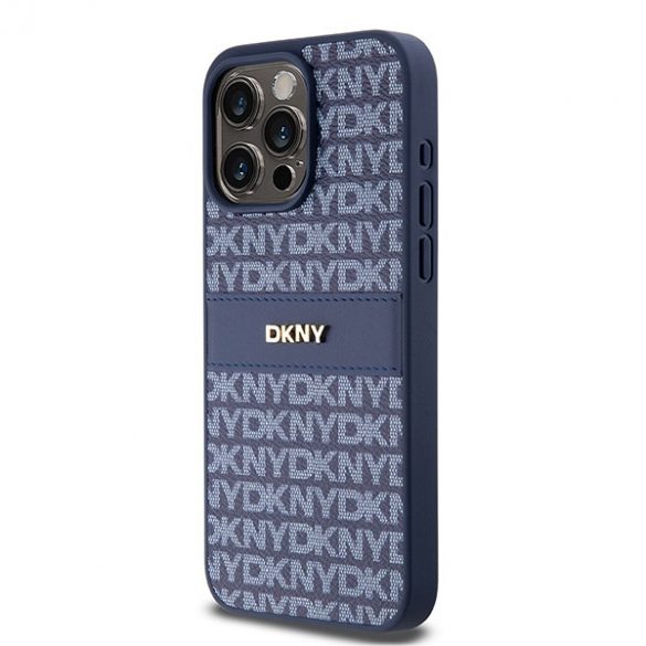 DKNY DKHCP15XPRTHSLB iPhone 15 Pro Max 6,7" niebieski/albastru husă rigidă din piele cu dungi mono și logo metalic