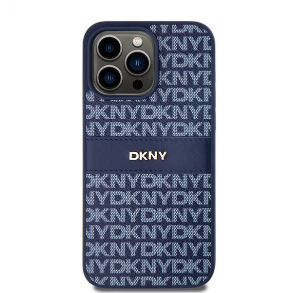 DKNY DKHCP15XPRTHSLB iPhone 15 Pro Max 6,7" niebieski/albastru husă rigidă din piele cu dungi mono și logo metalic