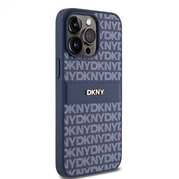 DKNY DKHCP15XPRTHSLB iPhone 15 Pro Max 6,7" niebieski/albastru husă rigidă din piele cu dungi mono și logo metalic