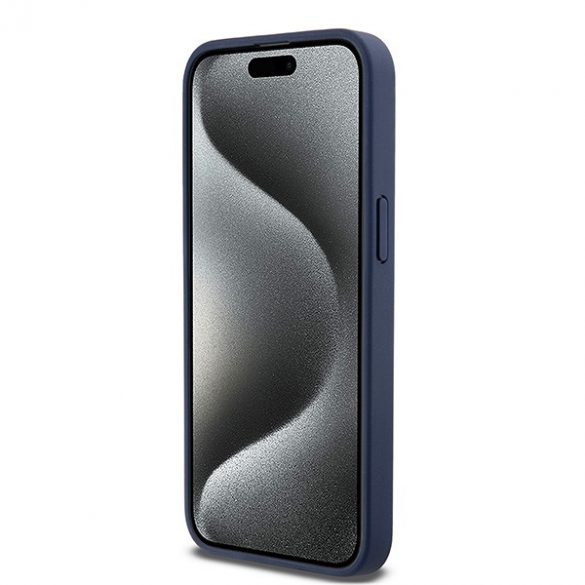 DKNY DKHCP15XPRTHSLB iPhone 15 Pro Max 6,7" niebieski/albastru husă rigidă din piele cu dungi mono și logo metalic