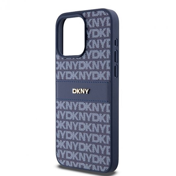 DKNY DKHCP15XPRTHSLB iPhone 15 Pro Max 6,7" niebieski/albastru husă rigidă din piele cu dungi mono și logo metalic