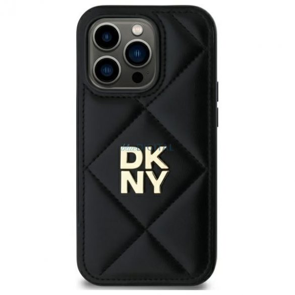 DKNY DKHCP14LPQDSLK Carcasă matlasată cu logo iPhone 14 Pro - Negru