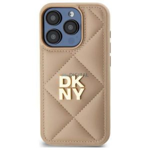 DKNY DKHCP14LPQDSLE Carcasă matlasată cu logo iPhone 14 Pro - bej