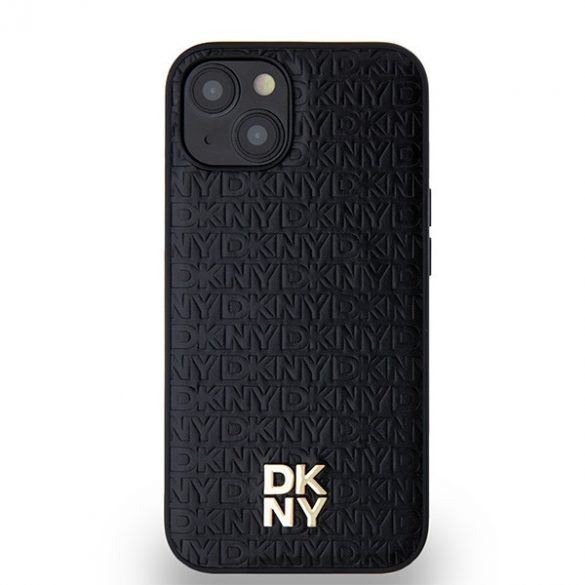 DKNY DKHMP14SPSHRPSK iPhone 14 / 15 / 13 husă rigidă czarny/negru Motiv cu monogramă din piele Logo metalic MagSafe