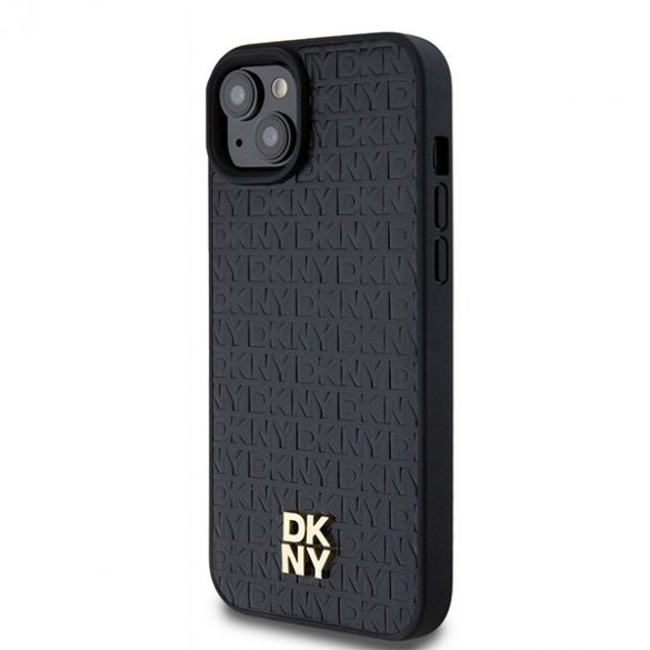 DKNY DKHMP15SPSHRPSK iPhone 15 / 14 / 13 Carcasă rigidă de 6,1 inchi czarny/negru Motiv din piele Sigla metalică MagSafe