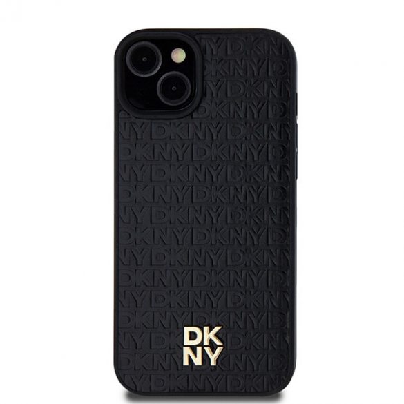 DKNY DKHMP15SPSHRPSK iPhone 15 / 14 / 13 Carcasă rigidă de 6,1 inchi czarny/negru Motiv din piele Sigla metalică MagSafe