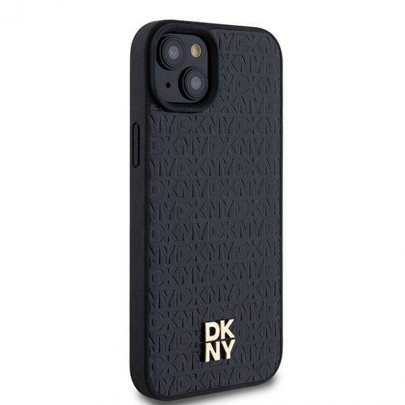 DKNY DKHMP15SPSHRPSK iPhone 15 / 14 / 13 Carcasă rigidă de 6,1 inchi czarny/negru Motiv din piele Sigla metalică MagSafe