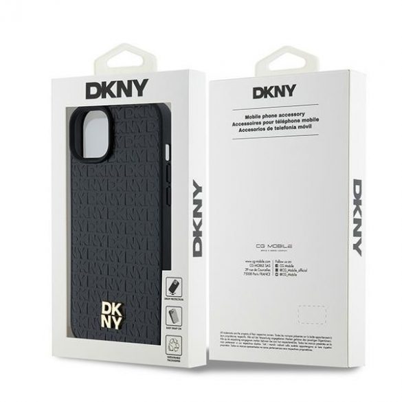 DKNY DKHMP15SPSHRPSK iPhone 15 / 14 / 13 Carcasă rigidă de 6,1 inchi czarny/negru Motiv din piele Sigla metalică MagSafe