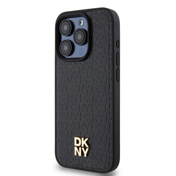 DKNY DKHMP15LPSHRPSK iPhone 15 Pro 6,1 inchi carcasă rigidă/neagră Motiv din piele Monogramă Logo metalică MagSafe