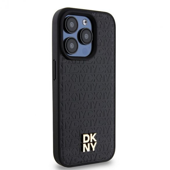 DKNY DKHMP15LPSHRPSK iPhone 15 Pro 6,1 inchi carcasă rigidă/neagră Motiv din piele Monogramă Logo metalică MagSafe