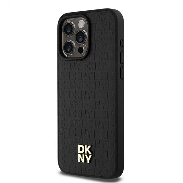 DKNY DKHMP15XPSHRPSK iPhone 15 Pro Max 6,7" carcasă rigidă/neagră din piele Motiv cu monogramă Logo metalică MagSafe