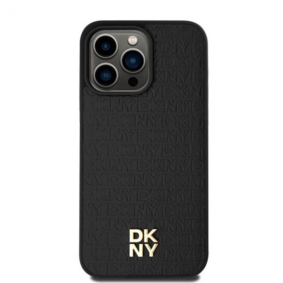 DKNY DKHMP15XPSHRPSK iPhone 15 Pro Max 6,7" carcasă rigidă/neagră din piele Motiv cu monogramă Logo metalică MagSafe