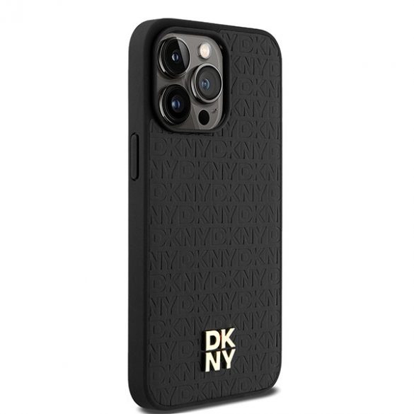 DKNY DKHMP15XPSHRPSK iPhone 15 Pro Max 6,7" carcasă rigidă/neagră din piele Motiv cu monogramă Logo metalică MagSafe