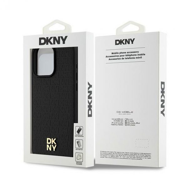 DKNY DKHMP15XPSHRPSK iPhone 15 Pro Max 6,7" carcasă rigidă/neagră din piele Motiv cu monogramă Logo metalică MagSafe