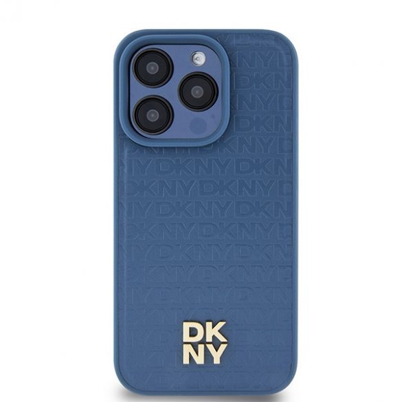 DKNY DKHMP15LPSHRPSB iPhone 15 Pro 6.1" niebieski/albastru husă rigidă din piele Motiv cu monogramă Logo metalic MagSafe