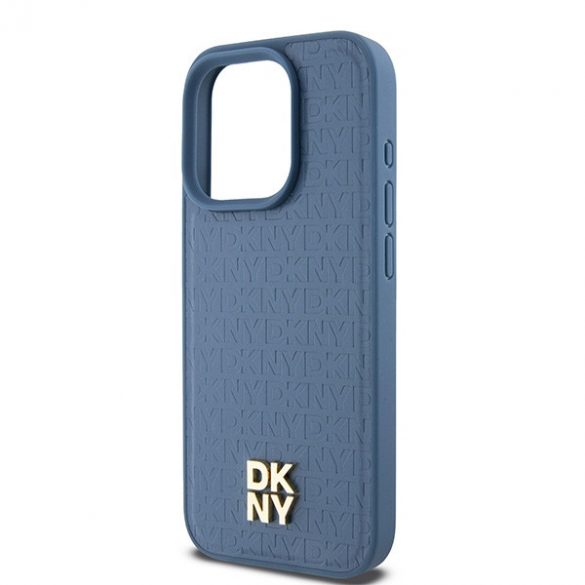 DKNY DKHMP15LPSHRPSB iPhone 15 Pro 6.1" niebieski/albastru husă rigidă din piele Motiv cu monogramă Logo metalic MagSafe