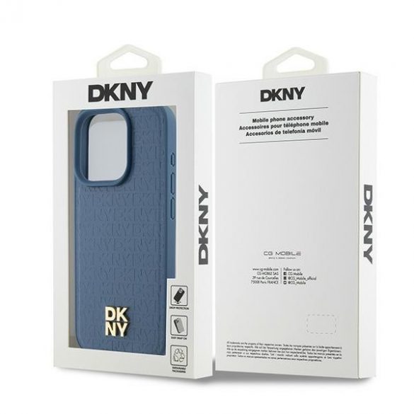 DKNY DKHMP15LPSHRPSB iPhone 15 Pro 6.1" niebieski/albastru husă rigidă din piele Motiv cu monogramă Logo metalic MagSafe