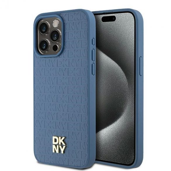 DKNY DKHMP15XPSHRPSB iPhone 15 Pro Max 6,7" niebieski/carcasă rigidă albastră Piele Monogramă Model Metal Logo MagSafe