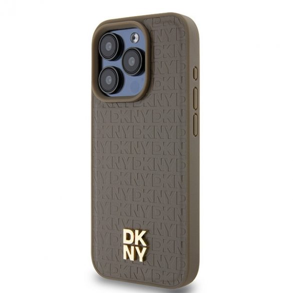 DKNY DKHMP14LPSHRPSW iPhone 14 Pro 6.1" husă rigidă maro/brązowy Model din piele Logo metalic MagSafe