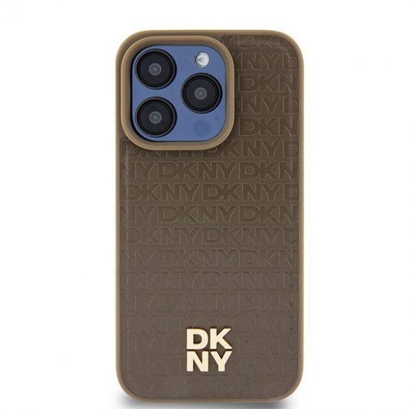 DKNY DKHMP14LPSHRPSW iPhone 14 Pro 6.1" husă rigidă maro/brązowy Model din piele Logo metalic MagSafe