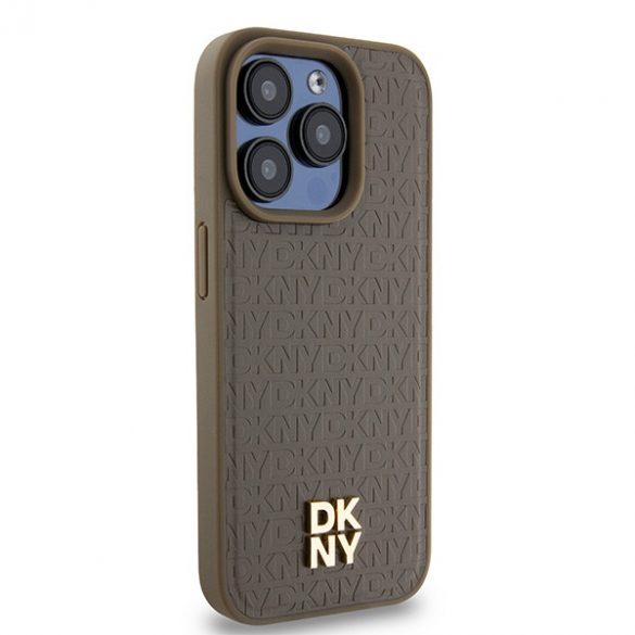 DKNY DKHMP14LPSHRPSW iPhone 14 Pro 6.1" husă rigidă maro/brązowy Model din piele Logo metalic MagSafe