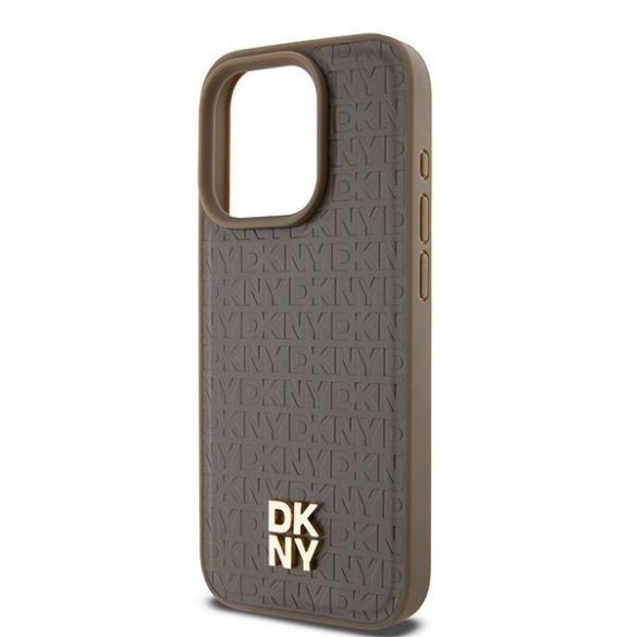 DKNY DKHMP14LPSHRPSW iPhone 14 Pro 6.1" husă rigidă maro/brązowy Model din piele Logo metalic MagSafe