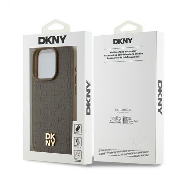 DKNY DKHMP14LPSHRPSW iPhone 14 Pro 6.1" husă rigidă maro/brązowy Model din piele Logo metalic MagSafe