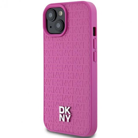 DKNY DKHMP15SPSHRPSP iPhone 15 / 14 / 13 6.1" husă rigidă rożowy/roz Motiv din piele Logo metalic MagSafe