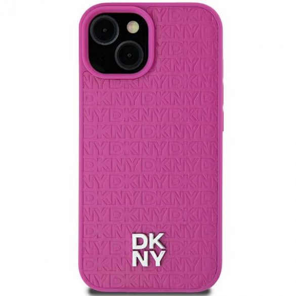 DKNY DKHMP15SPSHRPSP iPhone 15 / 14 / 13 6.1" husă rigidă rożowy/roz Motiv din piele Logo metalic MagSafe