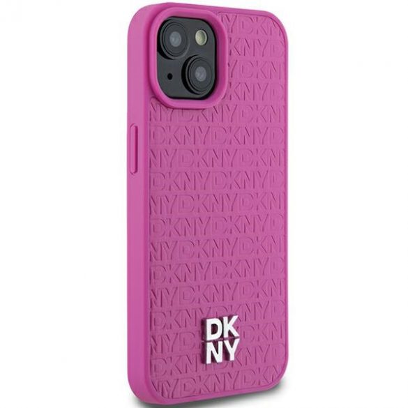 DKNY DKHMP15SPSHRPSP iPhone 15 / 14 / 13 6.1" husă rigidă rożowy/roz Motiv din piele Logo metalic MagSafe