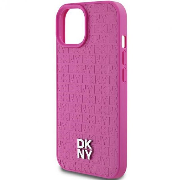 DKNY DKHMP15SPSHRPSP iPhone 15 / 14 / 13 6.1" husă rigidă rożowy/roz Motiv din piele Logo metalic MagSafe