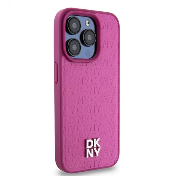 DKNY DKHMP15LPSHRPSP iPhone 15 Pro 6.1" husă rigidă rożowy/roz Piele Monogram Model Metal Logo MagSafe