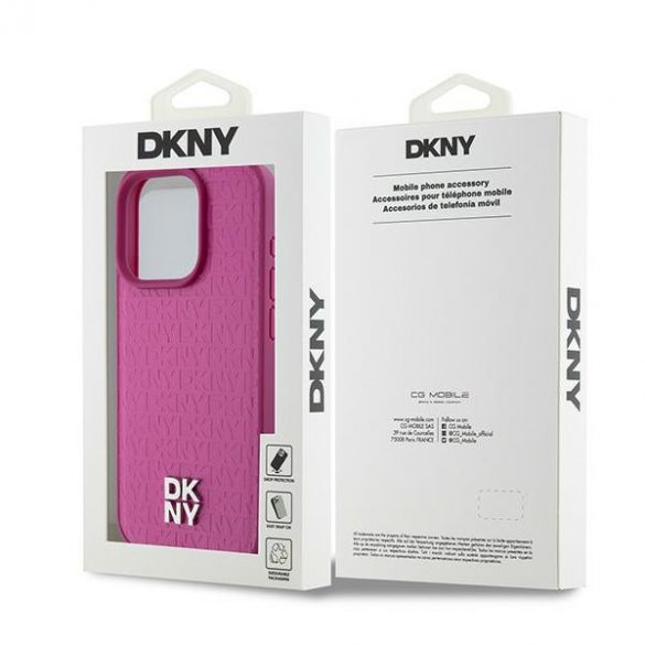 DKNY DKHMP15LPSHRPSP iPhone 15 Pro 6.1" husă rigidă rożowy/roz Piele Monogram Model Metal Logo MagSafe