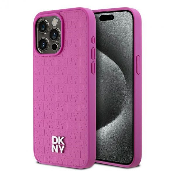 DKNY DKHMP15XPSHRPSP iPhone 15 Pro Max 6,7" husă rigidă rożowy/roz Piele Monogramă Model Metal Logo MagSafe