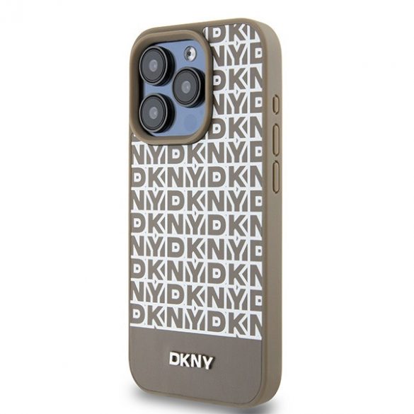 DKNY DKHMP15LPSOSPW iPhone 15 Pro 6.1" husă rigidă maro/brązowy Piele Model imprimat Logo metalic MagSafe