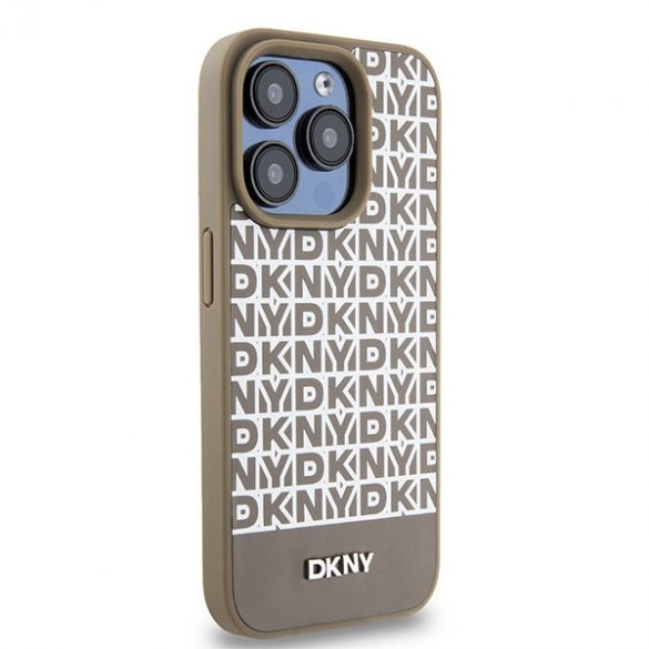 DKNY DKHMP15LPSOSPW iPhone 15 Pro 6.1" husă rigidă maro/brązowy Piele Model imprimat Logo metalic MagSafe