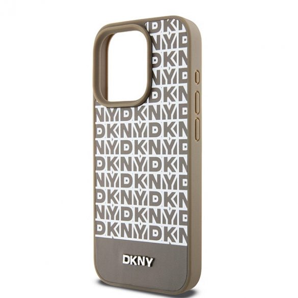 DKNY DKHMP15LPSOSPW iPhone 15 Pro 6.1" husă rigidă maro/brązowy Piele Model imprimat Logo metalic MagSafe