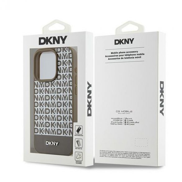 DKNY DKHMP15LPSOSPW iPhone 15 Pro 6.1" husă rigidă maro/brązowy Piele Model imprimat Logo metalic MagSafe