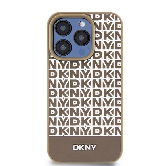 DKNY DKHMP15XPSOSPW iPhone 15 Pro Max 6,7" husă rigidă maro/brązowy Piele Model imprimat Logo metalic MagSafe