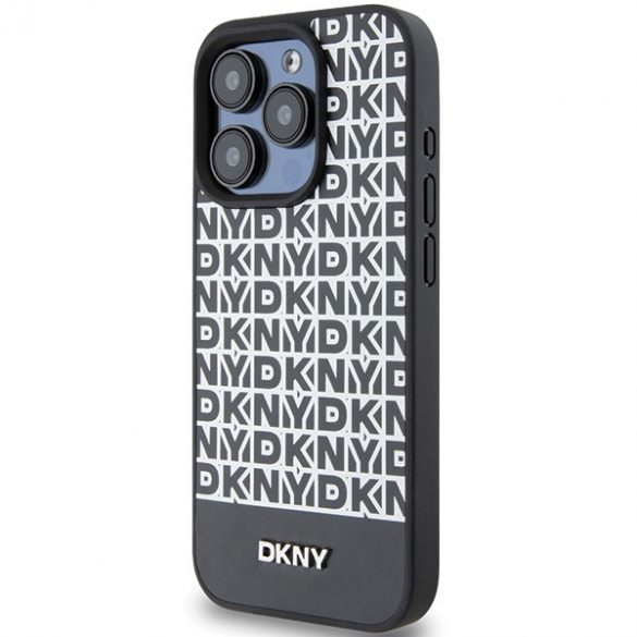 DKNY DKHMP15LPSOSPK iPhone 15 Pro 6,1 inchi carcasă rigidă/neagră Motiv imprimat din piele Logo metalic MagSafe