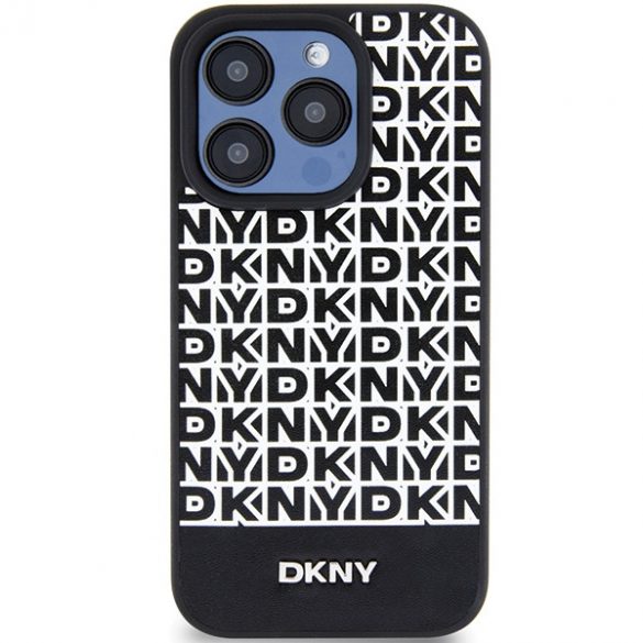 DKNY DKHMP15LPSOSPK iPhone 15 Pro 6,1 inchi carcasă rigidă/neagră Motiv imprimat din piele Logo metalic MagSafe