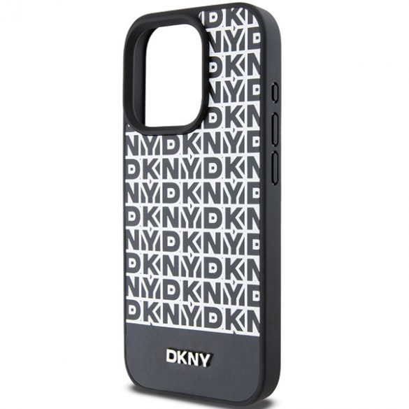 DKNY DKHMP15LPSOSPK iPhone 15 Pro 6,1 inchi carcasă rigidă/neagră Motiv imprimat din piele Logo metalic MagSafe