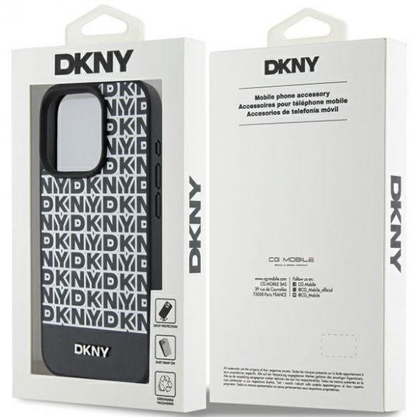 DKNY DKHMP15LPSOSPK iPhone 15 Pro 6,1 inchi carcasă rigidă/neagră Motiv imprimat din piele Logo metalic MagSafe