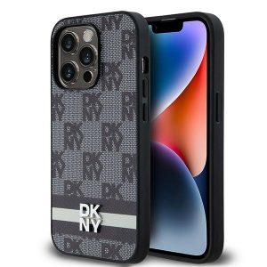 DKNY DKHCP14LPCPTSSK iPhone 14 Pro 6,1 inchi carcasă/neagră, piele, model mono și dungi imprimate