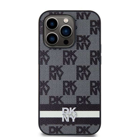 DKNY DKHCP14LPCPTSSK iPhone 14 Pro 6,1 inchi carcasă/neagră, piele, model mono și dungi imprimate