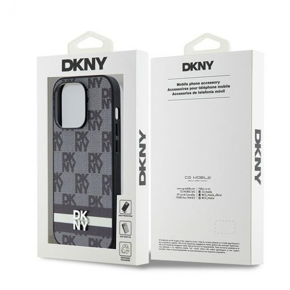 DKNY DKHCP14LPCPTSSK iPhone 14 Pro 6,1 inchi carcasă/neagră, piele, model mono și dungi imprimate