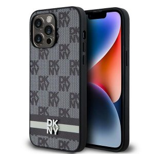 DKNY DKHCP14XPCPTSSK iPhone 14 Pro Max 6,7" carcasă/neagră, piele, model mono și dungi imprimate