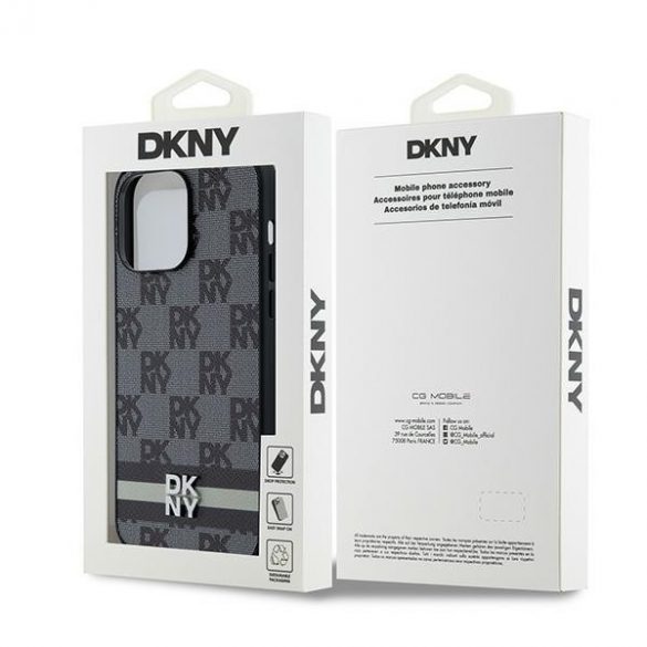 DKNY DKHCP14XPCPTSSK iPhone 14 Pro Max 6,7" carcasă/neagră, piele, model mono și dungi imprimate